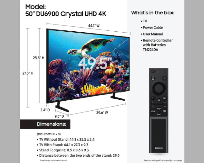 Samsung 50 Inch Class Crystal UHD DU6900 4K UHD Smart TV 50DU6900