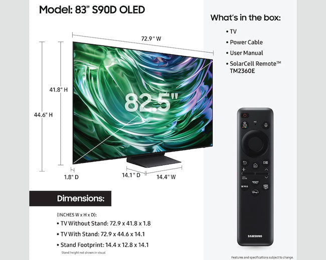 Samsung 83 Inch Class OLED S90D 144Hz 4K Smart TV