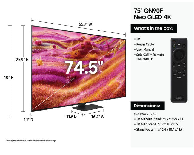 Samsung 75 Inch Class Neo QLED QN90F 4K Smart TV 75QN90F