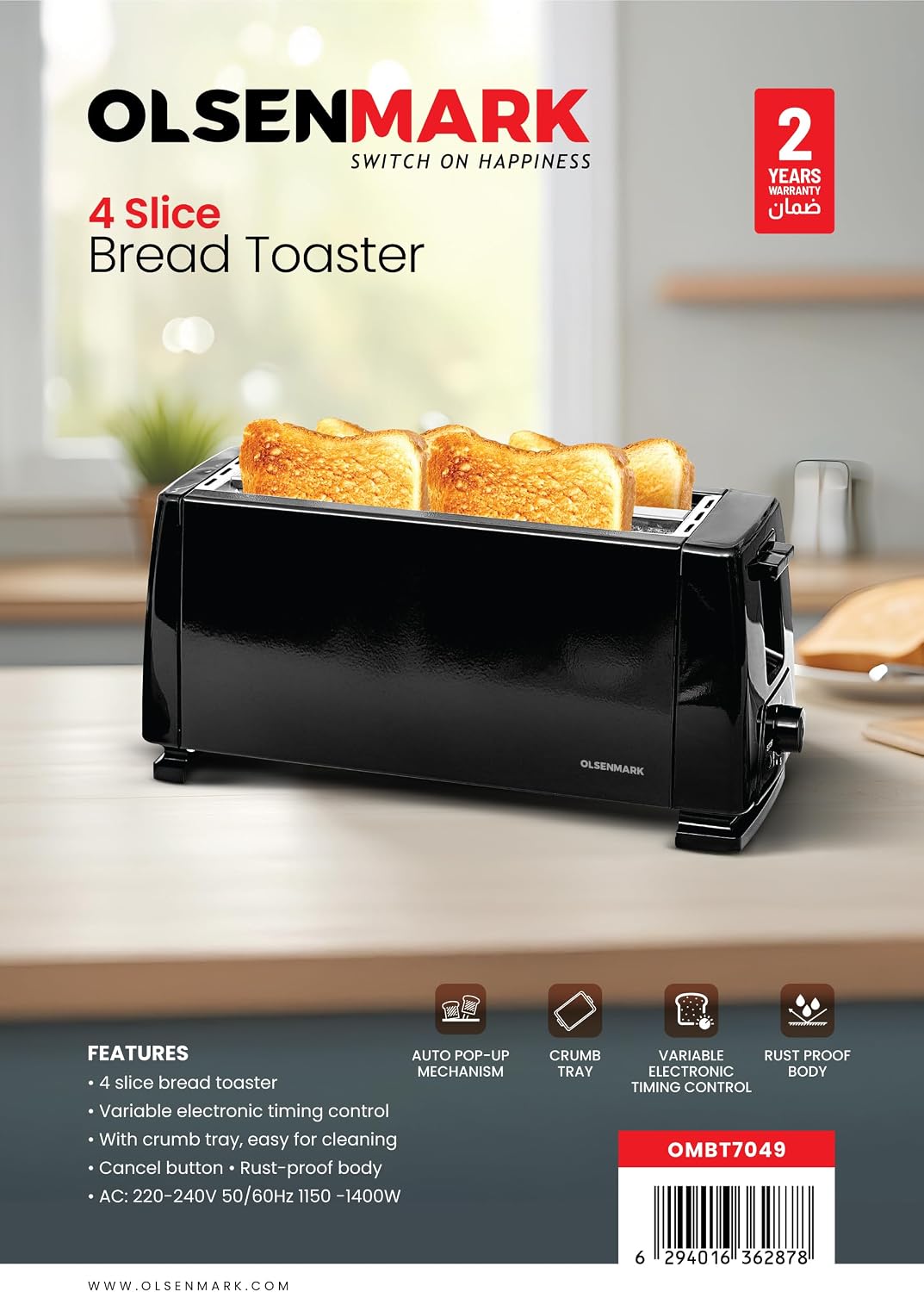 Olsenmark 4 Slice Bread Toaster OMBT7049