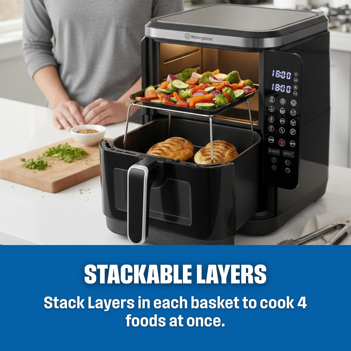 Westinghouse USA Double Stack Air Fryer 11L 5.5L + 5.5L Dual Zone WKAF2201