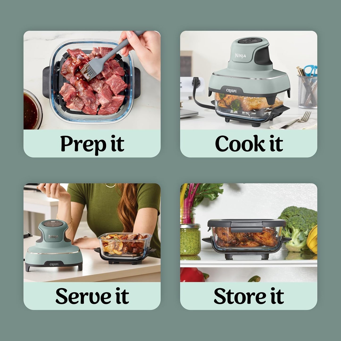 Ninja Crispi 4-in-1 Portable Air Fryer System Sage Green FN101UKSG