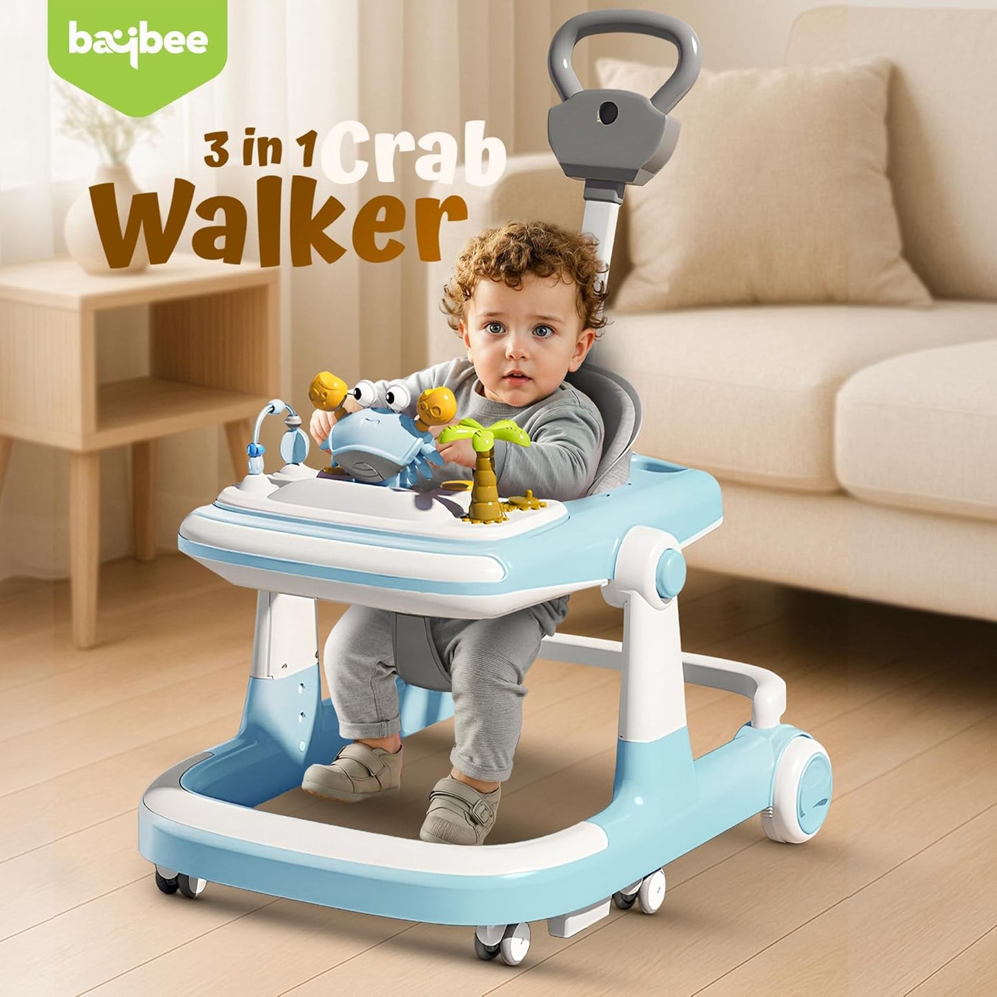 Baybee 3 in 1 Baby Walker, Push Walker with Parental Handle, Height Adjustable Walker, 6-18 Months