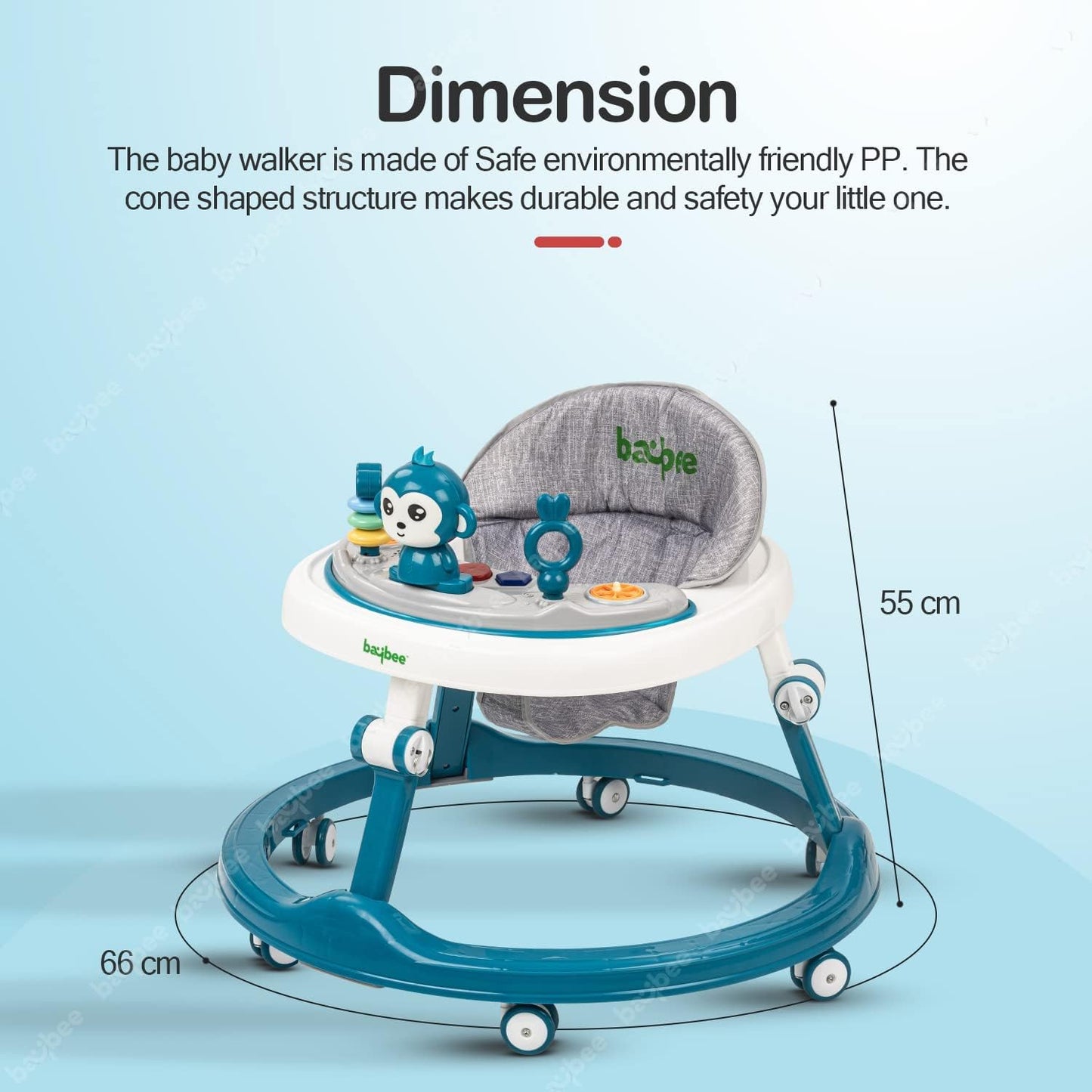 Baybee Drono Baby Walker, 4 Seat Height Adjustable Round Kids Walker with Food Tray & Musical Bar