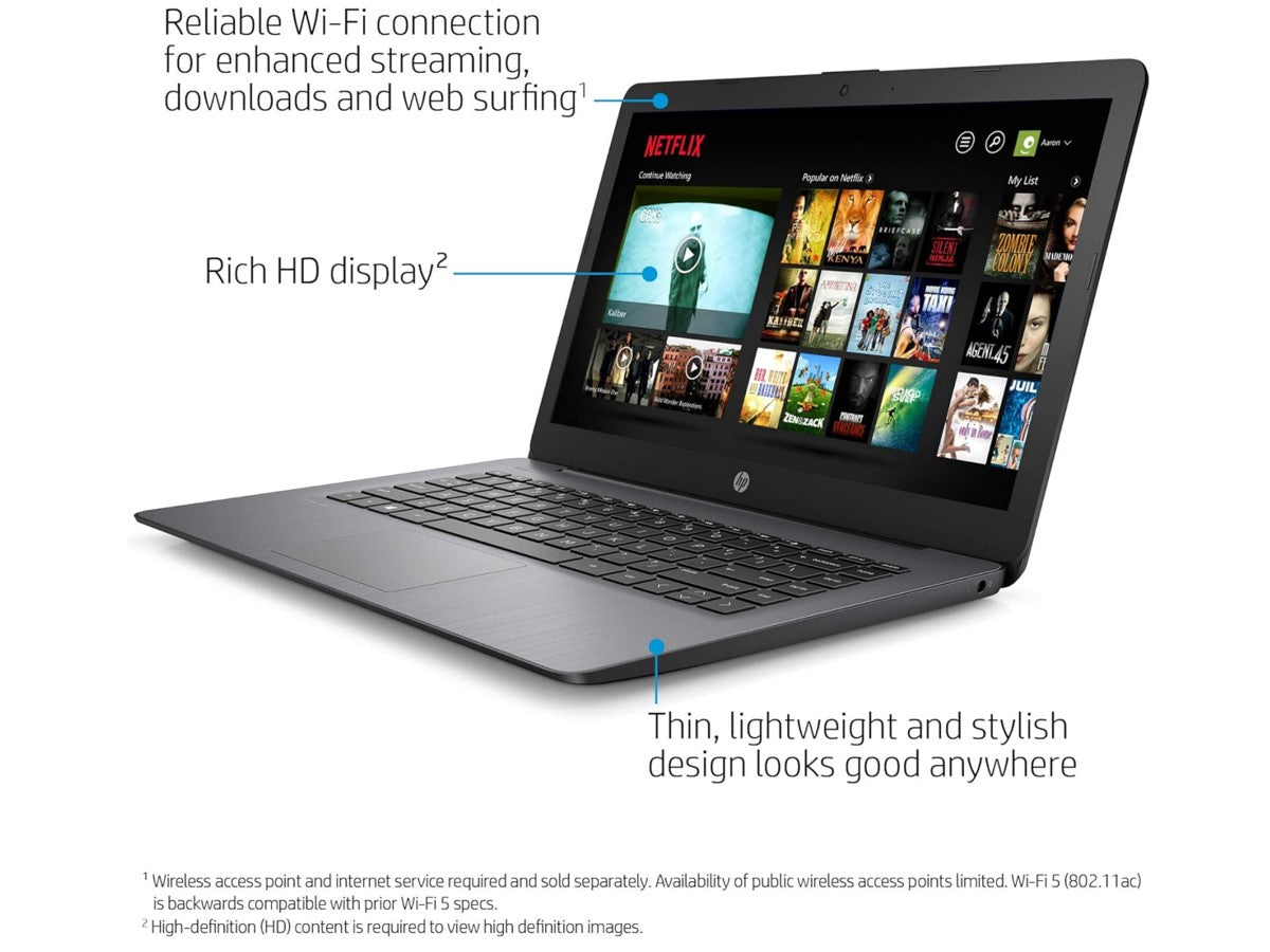 HP 14" Laptop, Intel Celeron N4000 1.1 GHz, 4GB RAM, 64GB SSD, Intel UHD Graphics 600, Windows OS