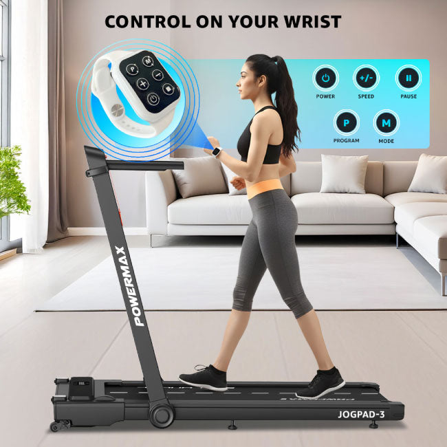 PowerMax Dual LED Display Treadmill with Office Desk and Wristband Remote JogPad-3