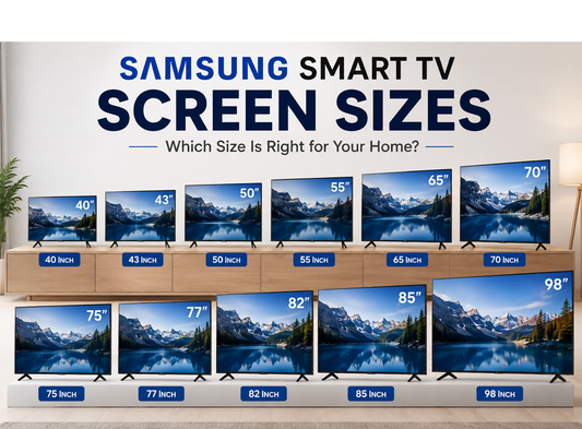 Different Samsung Smart TV screen sizes displayed side by side for easy home entertainment comparison