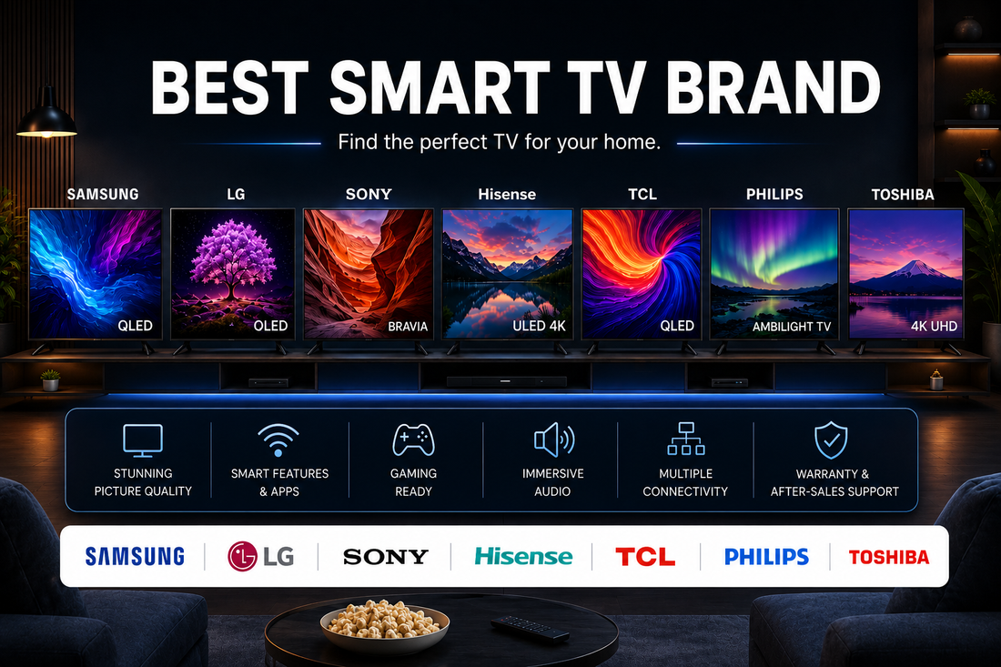 Smart TV brands including Samsung, LG, Sony, Hisense, TCL, Philips and Toshiba