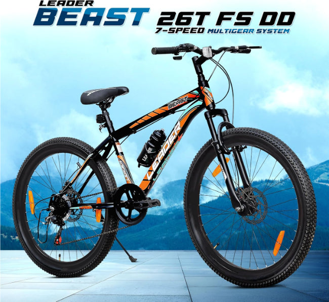 Leader Beast 7 Speed Mountain Bike with Front Suspension & Dual Disc Brake 26T