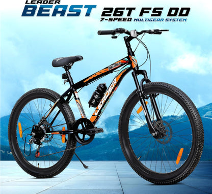 Leader Beast 7 Speed Mountain Bike with Front Suspension & Dual Disc Brake 26T