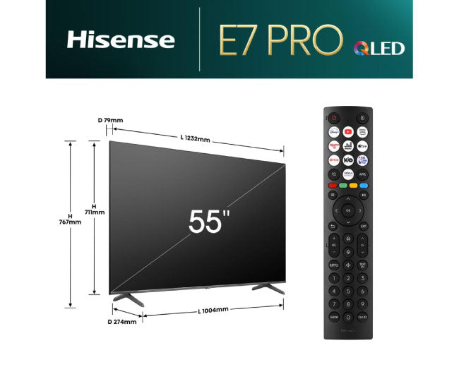 Hisense 55 Inch 144Hz QLED E7NQT PRO 4K Ultra HD Smart TV 55E7NQT PRO