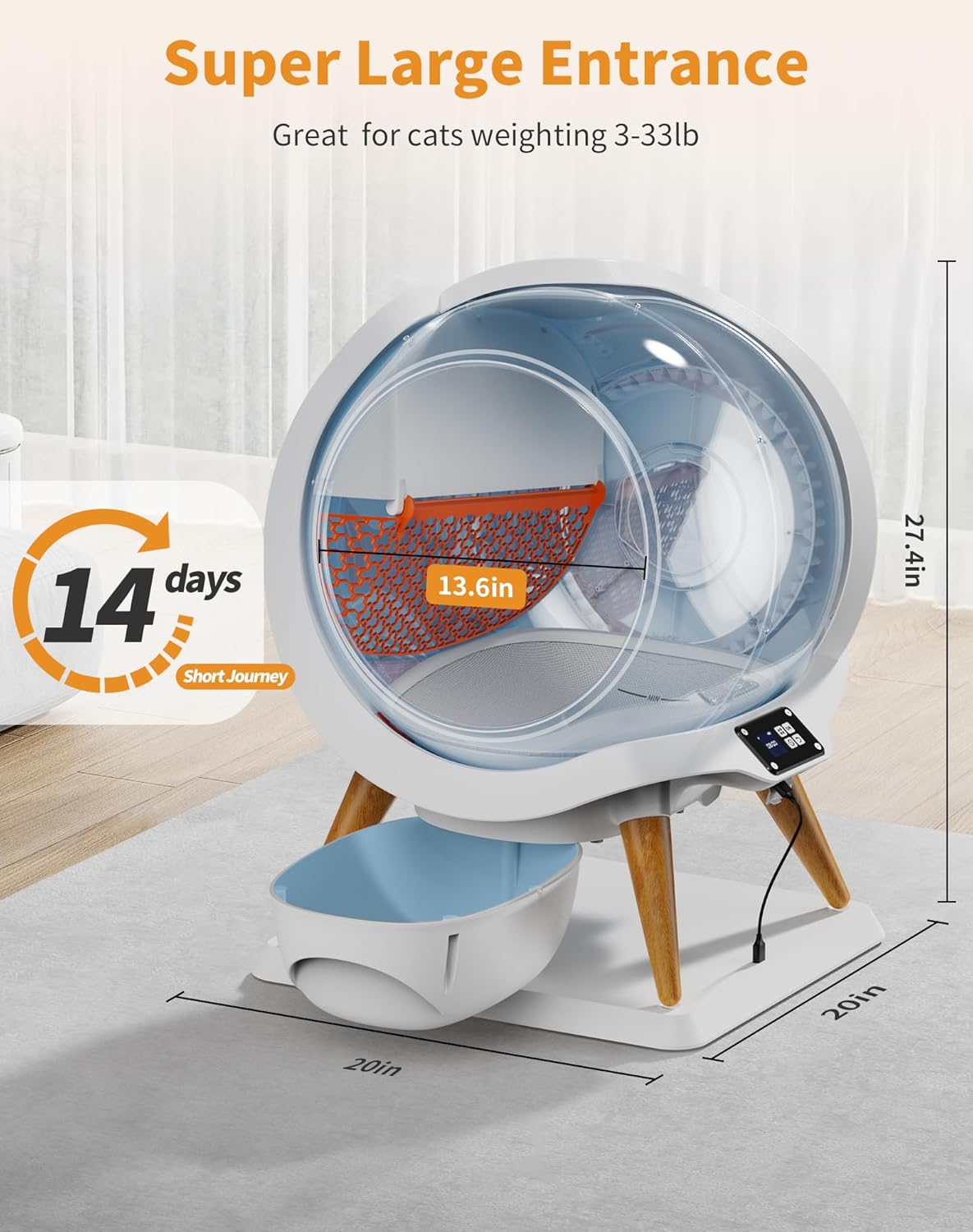 HoneyGuaridan Self Cleaning Automatic Cat Litter Box with App Control, 2 Roll Garbage Bags