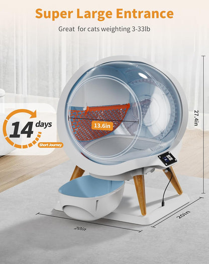 HoneyGuaridan Self Cleaning Automatic Cat Litter Box with App Control, 2 Roll Garbage Bags
