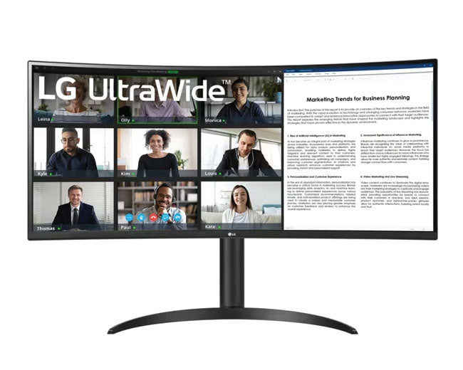 شاشة منحنية LG مقاس 34 بوصة فائقة الاتساع بدقة WQHD 1440P HDR10 100 هرتز مع منفذ USB Type-C 34WR55QK-B