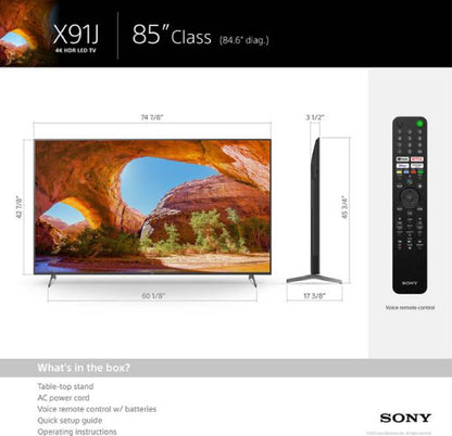 Sony 85 Inch Class X91J 4K HDR Full Array LED with Google TV 85X91J