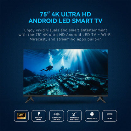 Star Track 75 Inch 4K Ultra HD Bezel less Android Smart TV ST-75K
