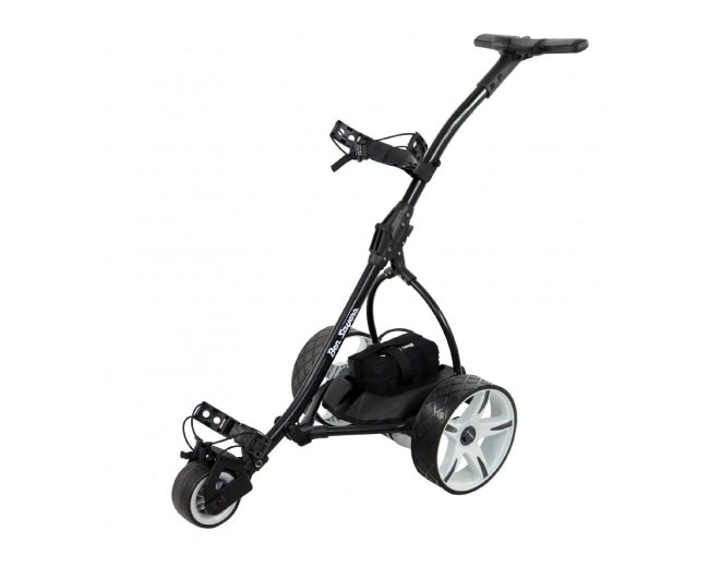 Black golf trolley on a white background