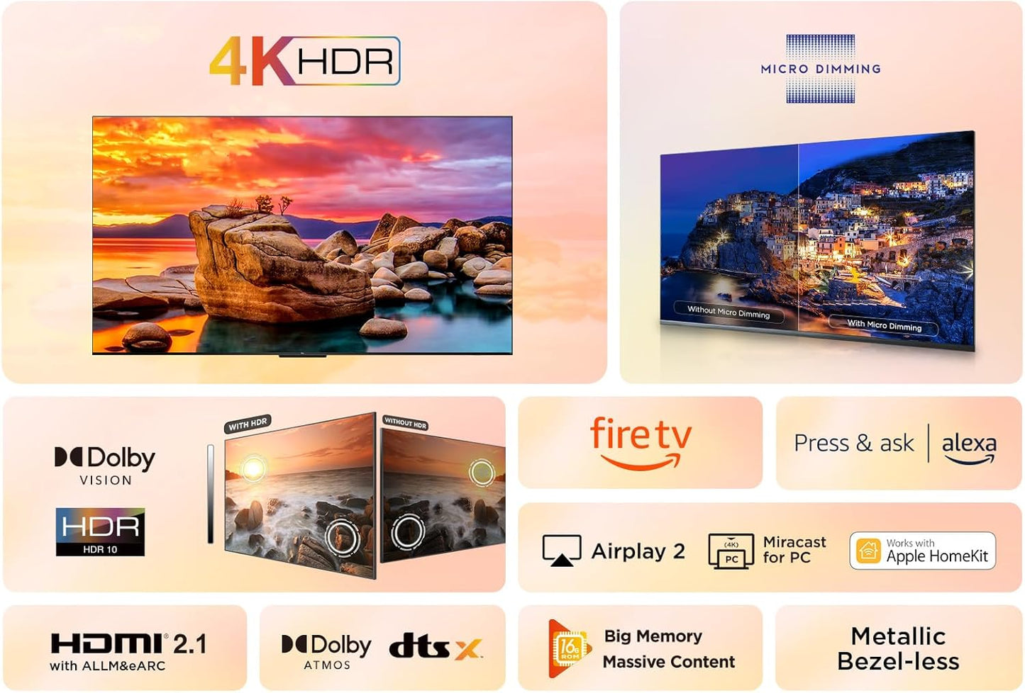 TCL 55 Inch 4K Ultra HD HDR TV Smart LED Fire TV 55PF650