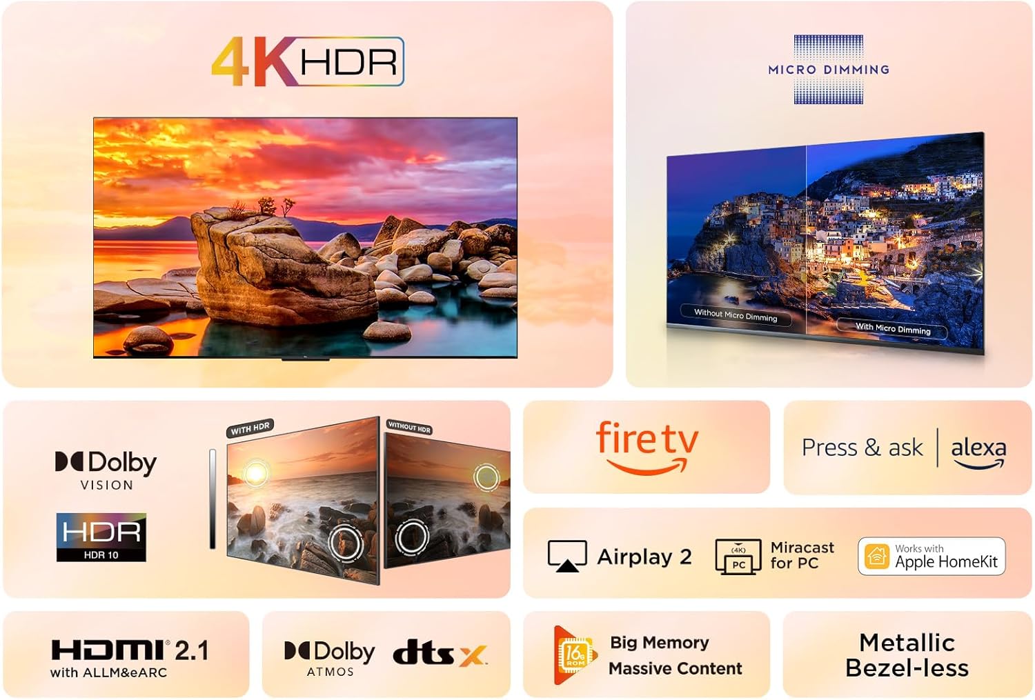 TCL 55 Inch 4K Ultra HD HDR TV Smart LED Fire TV 55PF650