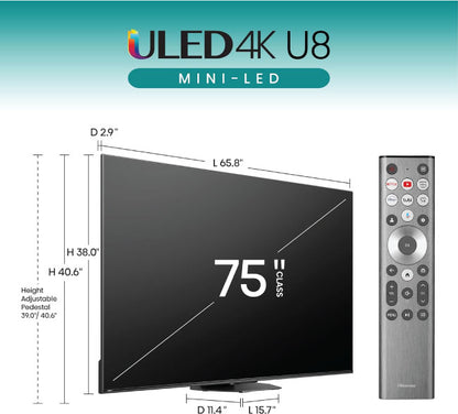 Hisense 75 Inch Class U8 Series Mini-LED ULED 4K Google TV 75U8N
