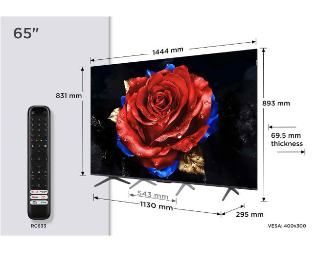 TCL 65 Inch T8C QLED HDR 144Hz 4K Ultra HD Google Smart TV 65T8C