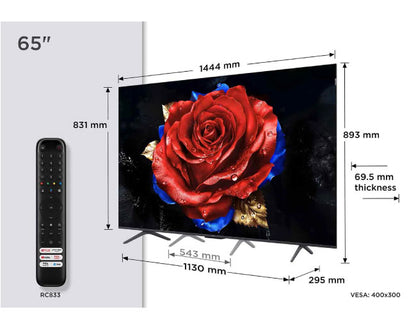 TCL 65 Inch T8C QLED HDR 144Hz 4K Ultra HD Google Smart TV 65T8C