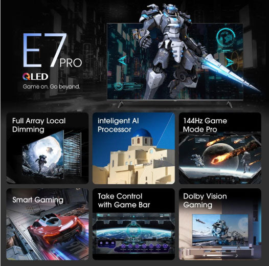Hisense 55 Inch 144Hz QLED E7NQT PRO 4K Ultra HD Smart TV 55E7NQT PRO