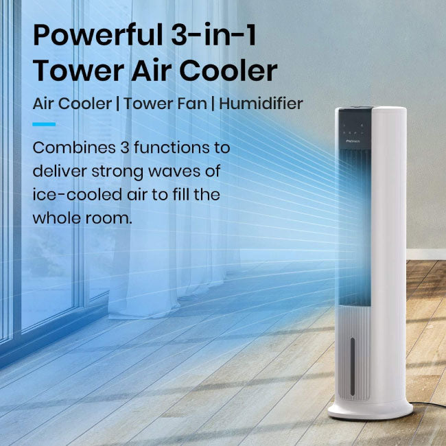 Pro Breeze 42 Inch Portable Tower Fan with Built-in 7L Evaporative Air Cooler Function, 3 Speeds, 60° Oscillation, 10 Hour Timer & Night Mode