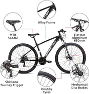 SPARTAN Calibre Hardtail Mountain Bicycle, Alloy Frame, Disc Brakes Shimano Shifters Charcoal Black