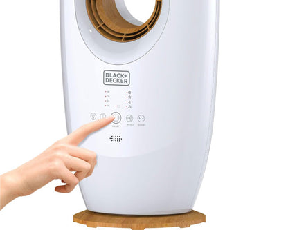 BLACK DECKER 2 in 1 Bladeless Fan, 85cm, 70W Tropical Motor, Cool-White LED Lamp, Remote Control, 60° Wide Oscillation, Low Noise, Wooden Trim FBL85-B5
