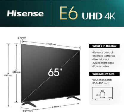 Hisense 60 Inch E6N UHD 4K Smart TV 65E6N 
