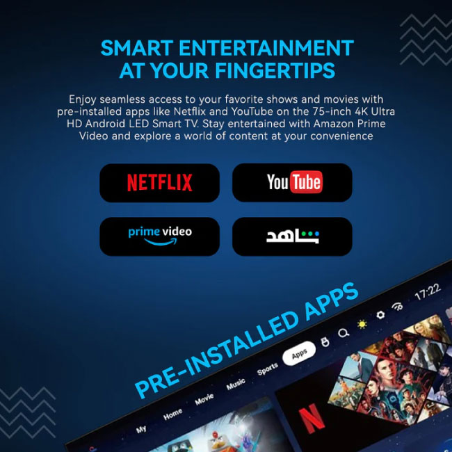 Star Track 75 Inch 4K Ultra HD Bezel less Android Smart TV ST-75K