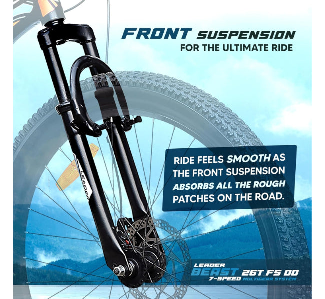 Leader Beast 7 Speed Mountain Bike with Front Suspension & Dual Disc Brake 26T