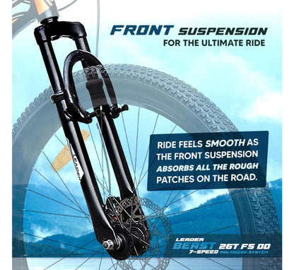 Leader Beast 7 Speed Mountain Bike with Front Suspension & Dual Disc Brake 26T
