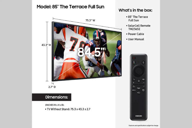 Samsung 85 Inch Class The Terrace Full Sun Samsung Neo QLED 120Hz 4K Smart TV 85LST9T