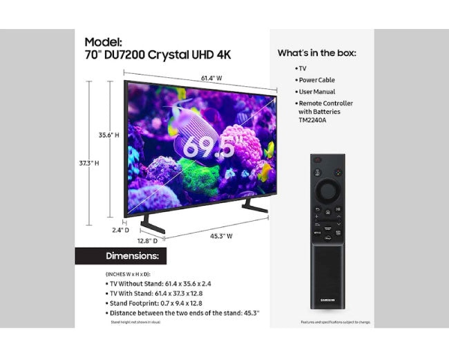 Samsung 70 Inch Class DU7200 Crystal UHD 4K Smart TV 70DU7200