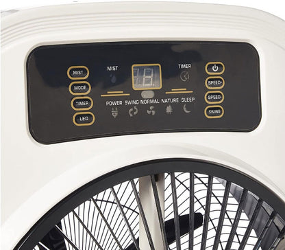 Olsenmark Rechargeable Mist Fan, 3 Speed Remote Settings, 360 Rotary Direction, Rechargeable 12v 6.5Ah Sealed Lead-Acid Battery OMF1762