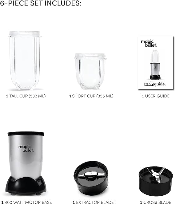 Magic Bullet MB1002 Multi-Function High-Speed Blender - 4 Piece Set, 400W