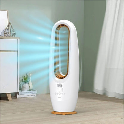 BLACK DECKER 2 in 1 Bladeless Fan, 85cm, 70W Tropical Motor, Cool-White LED Lamp, Remote Control, 60° Wide Oscillation, Low Noise, Wooden Trim FBL85-B5