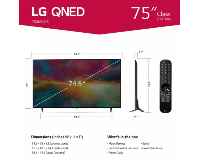 LG 75 Inch QNED75 4K HDR WebOS Smart TV 75QNED75
