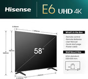Hisense 58 Inch UHD E6N 4K TV Dolby Vision, Game Mode Plus, Smooth Motion with MEMC 58E6N