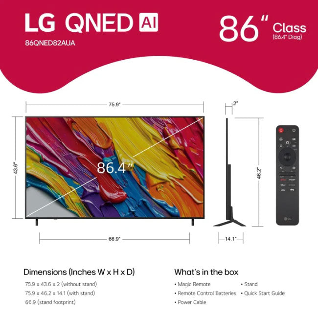 LG 86 Inch Class QNED AI 4K Smart TV 2025 86QNED82