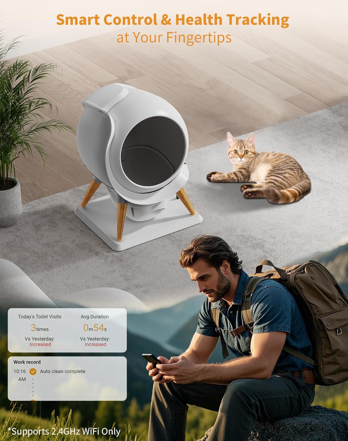 HoneyGuaridan Self Cleaning Automatic Cat Litter Box with App Control, 2 Roll Garbage Bags