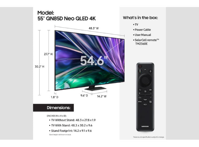 Samsung 55 Inch Class Neo QLED 120Hz 4K Smart TV 55QN85D