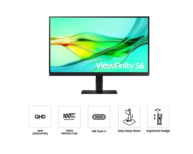 Samsung 27 Inch Monitor - 27" 100Hz ViewFinity S60UD, USB-C, QHD Monitor 27D600UAU