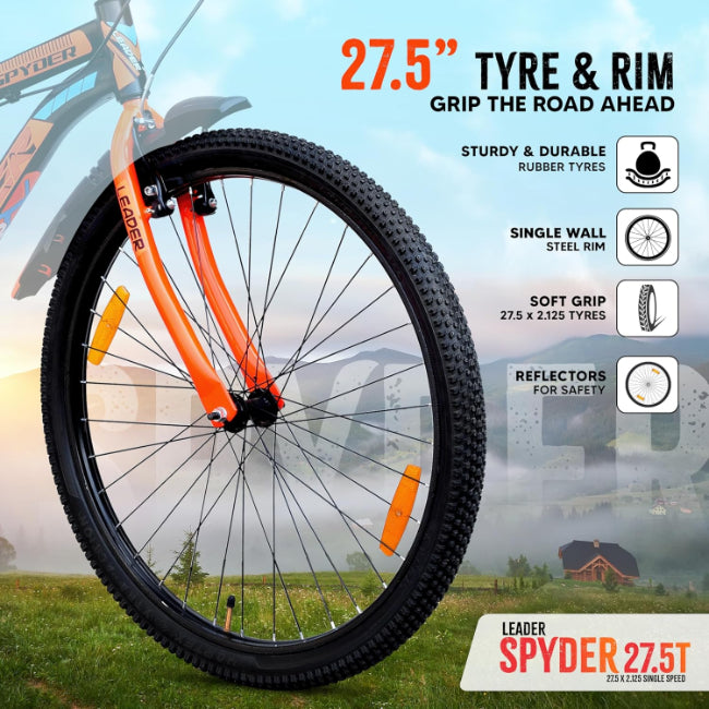 Leader Spyder Mountain Bike, Single Speed, 27.5 Inch Wheel Size for Men 27.5T