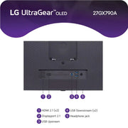 LG 27 Inch UltraGear OLED QHD 1440P 480Hz 0.03ms G-Sync® Compatible DisplayPort 2.1 Gaming Monitor 27GX790A