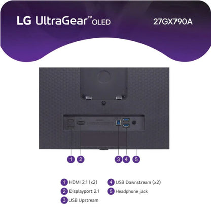 LG 27 Inch UltraGear OLED QHD 1440P 480Hz 0.03ms G-Sync® Compatible DisplayPort 2.1 Gaming Monitor 27GX790A