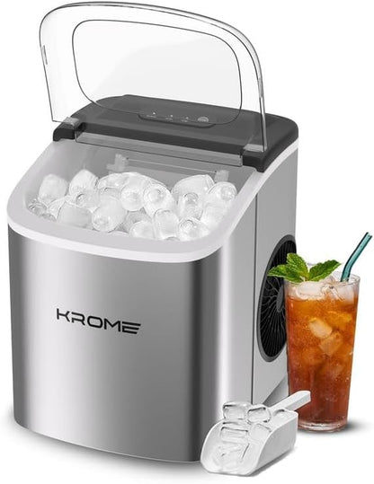 Krome Countertop Ice Maker - 12kg/24h Bullet Ice with Auto Clean