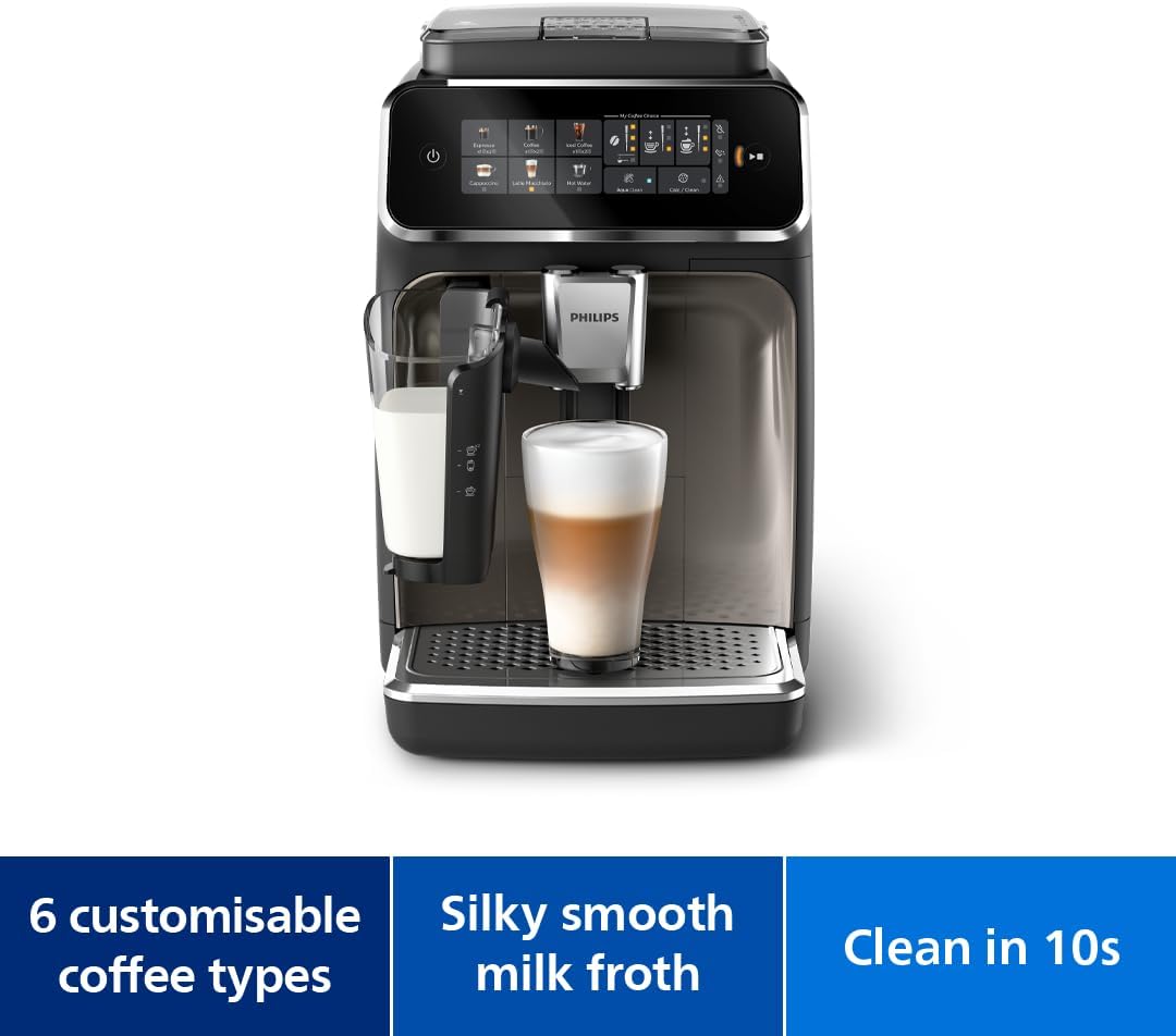 Philips Fully Automatic Espresso Machine Series 3300 EP3347/90 LatteGo Black Chrome